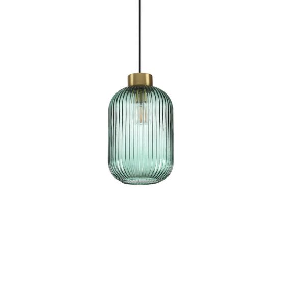 Ideal lux mint lampada a sospensione vetro rigato e27 14cm per camera da letto contemporanea verde
