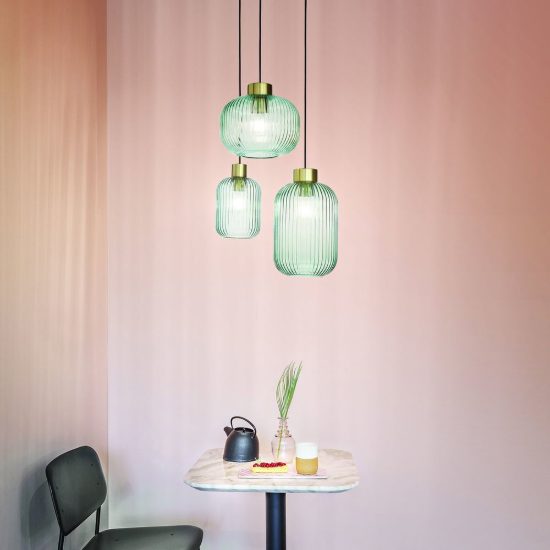Ideal lux mint lampada a sospensione vetro rigato e27 14cm per camera da letto contemporanea verde