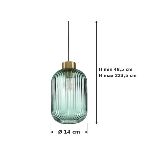 Ideal lux mint lampada a sospensione vetro rigato e27 14cm per camera da letto contemporanea verde