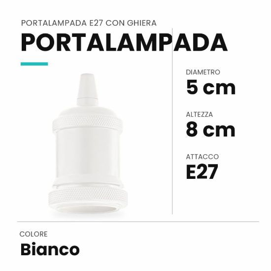 Ideal lux portalampada e27 con ghiera bianco