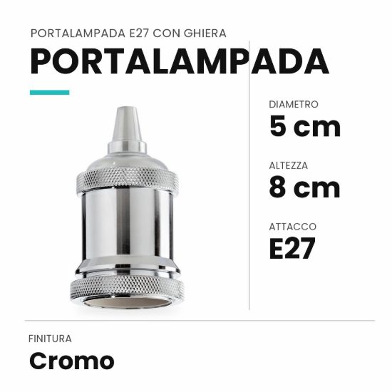 Ideal lux portalampada e27 con ghiera cromo