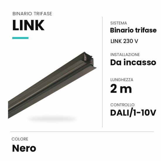 Ideal lux link binario trifase da incasso 2m dali/1-10v nero