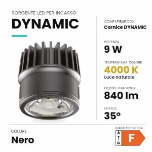 Ideal lux dynamic sorgente led per faretti da incasso 9w 4000k 5,6cm nero