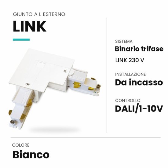 Ideal lux link giunto a l esterno per binario trifase da incasso dali/1-10v bianco