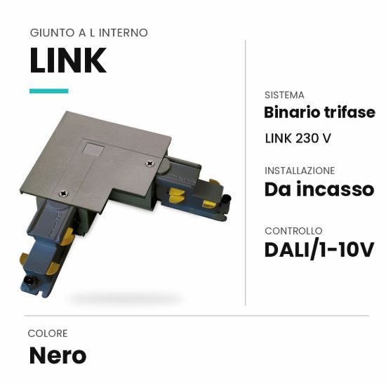 Ideal lux link giunto a l interno per binario trifase da incasso dali/1-10v nero