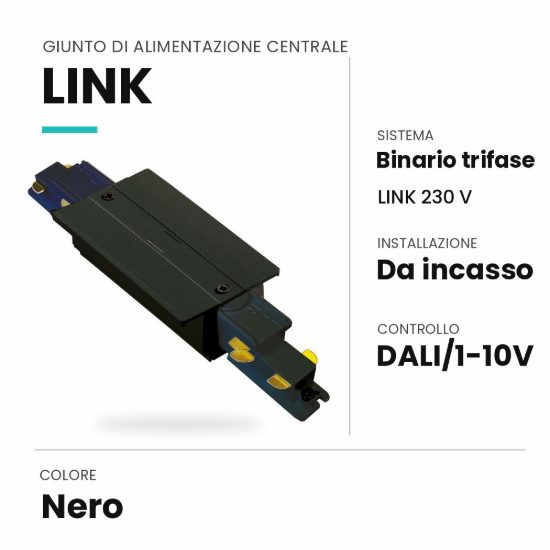 Ideal lux link giunto di alimentazione centrale per binario trifase da incasso dali/1-10v nero