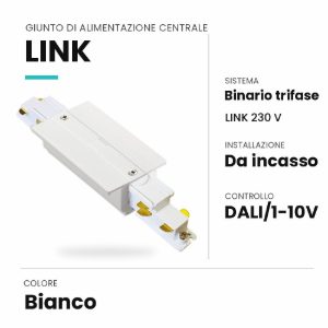 Ideal lux link giunto di alimentazione centrale per binario trifase da incasso dali/1-10v bianco