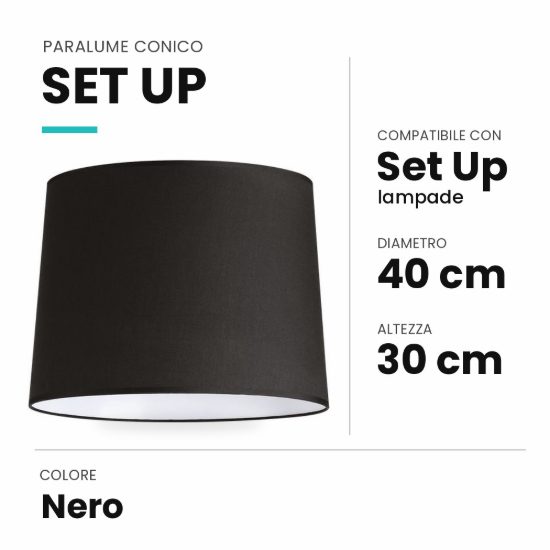 Ideal lux set up paralume conico in tessuto 40x30cm nero