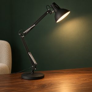 Ideal lux wally tl1 lampada da scrivania snodata e27 moderna nera