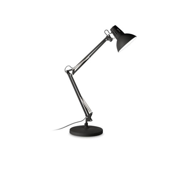 Ideal lux wally tl1 lampada da scrivania snodata e27 moderna nera