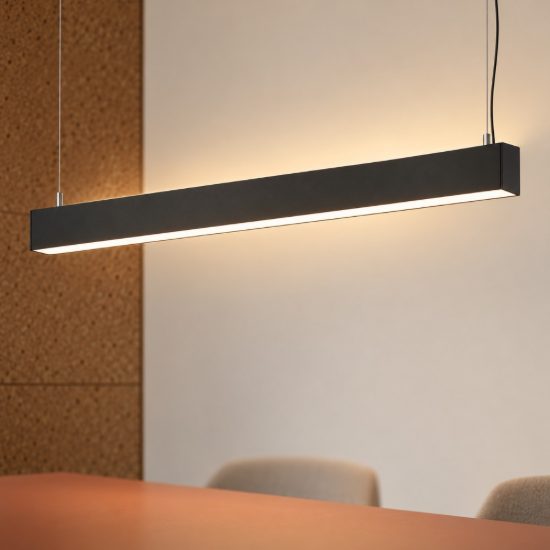 Ideal lux steel lampadario lineare biemissione fascio largo led 36w 4000k 107cm nero