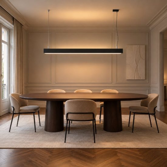 Ideal lux steel lampadario lineare biemissione fascio largo led 36w 4000k 107cm nero