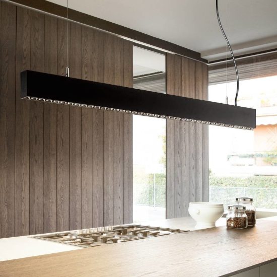 Ideal lux steel lampadario lineare biemissione fascio stretto led 36w 3000k 107cm nero