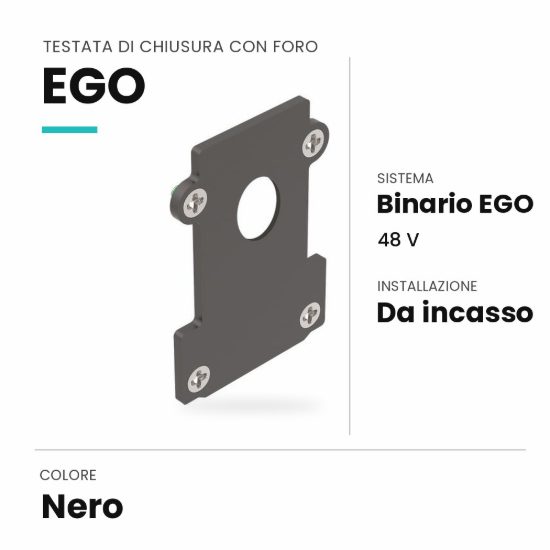 Ideal lux ego testata di chiusura con foro per binario da incasso nera