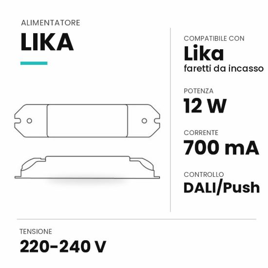 Ideal lux lika alimentatore dimmerabile dali push 12w 700ma per faretti da incasso