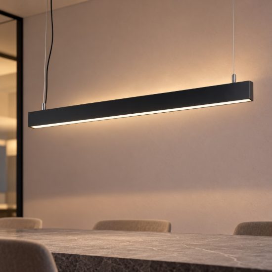 Ideal lux steel lampadario lineare biemissione fascio largo led 32w 4000k 120cm nero