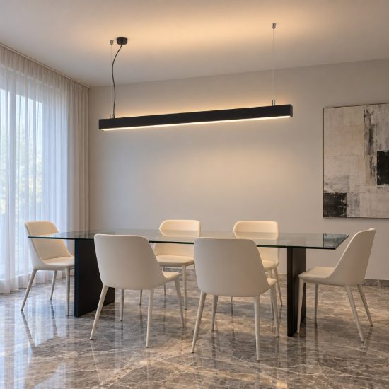 Ideal lux steel lampadario lineare biemissione fascio largo led 32w 4000k 120cm nero