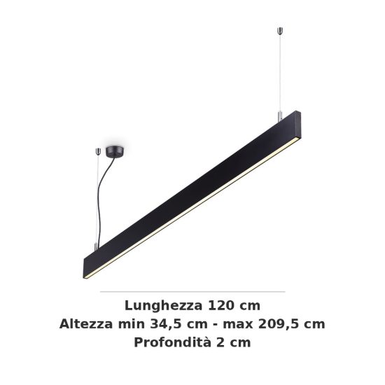 Ideal lux steel lampadario lineare biemissione fascio largo led 32w 4000k 120cm nero