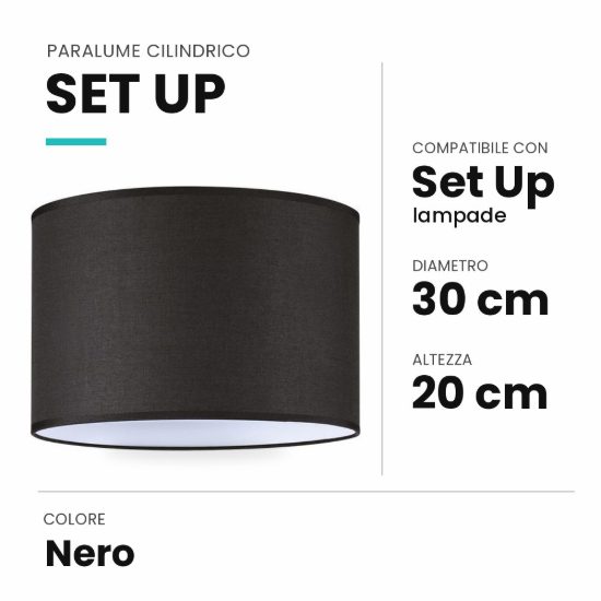 Ideal lux set up paralume cilindrico in tessuto 30x20cm nero