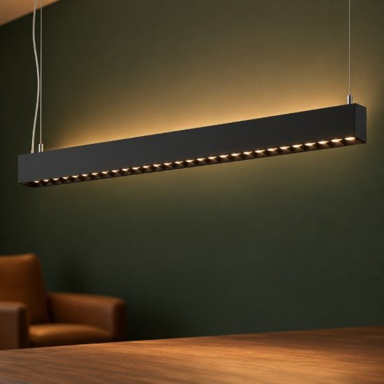 Ideal lux steel lampadario lineare biemissione fascio stretto led 36w 4000k 107cm nero