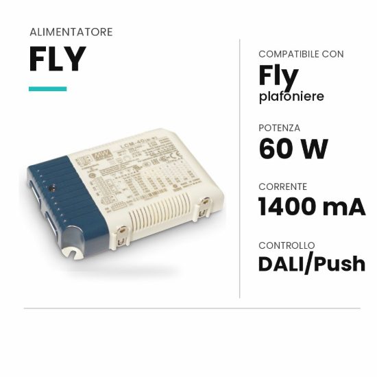 Ideal lux fly alimentatore dimmerabile dali/push 60w 1400ma per plafoniere 60cm