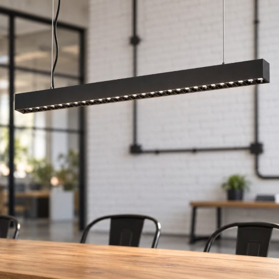 Ideal lux office accent lampadario lineare led 30w 3000k 112,8cm per ufficio moderno nero