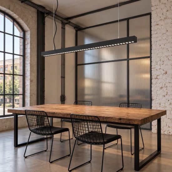 Ideal lux office accent lampadario lineare led 30w 3000k 112,8cm per ufficio moderno nero