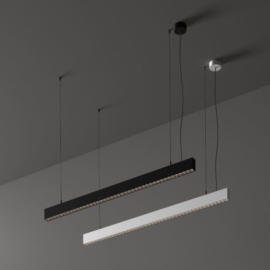 Ideal lux office accent lampadario lineare led 30w 3000k 112,8cm per ufficio moderno nero