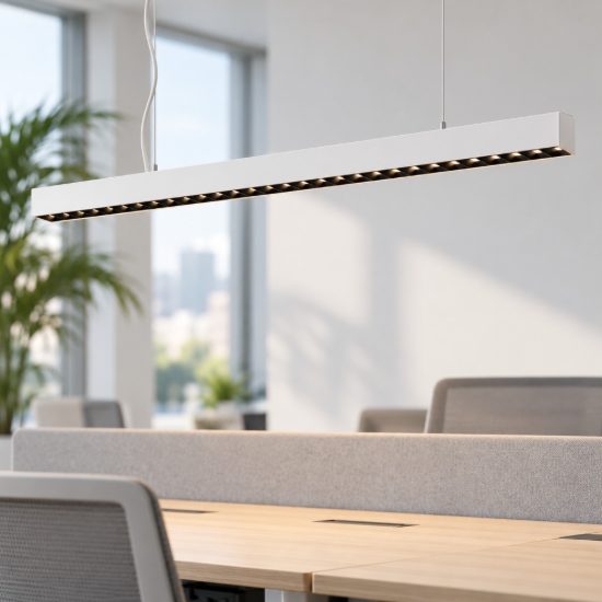 Ideal lux office accent lampadario lineare led 30w 3000k 112,8cm per ufficio moderno bianco