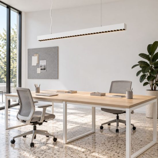 Ideal lux office accent lampadario lineare led 30w 3000k 112,8cm per ufficio moderno bianco