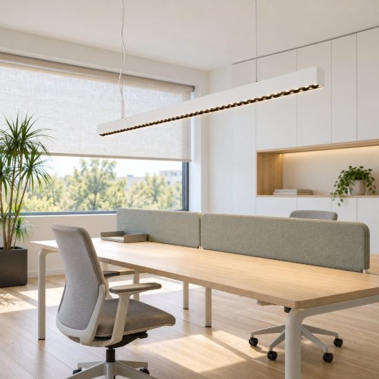 Ideal lux office accent lampadario lineare led 30w 3000k 112,8cm per ufficio moderno bianco