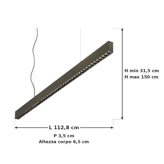 Ideal lux office accent lampadario lineare led 30w 4000k 112,8cm per ufficio moderno nero