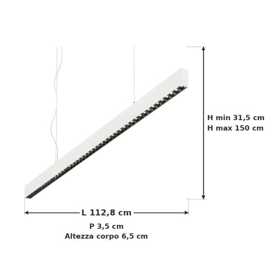 Ideal lux office accent lampadario lineare led 30w 4000k 112,8cm per ufficio moderno bianco