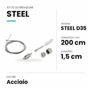 Ideal lux steel kit di sospensione 200cm per sistema lineare acciaio