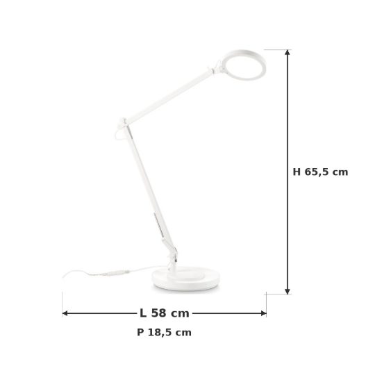 Ideal lux futura lampada da scrivania led 12,5w 4000k dimmerabile 65,5cm per ufficio bianca