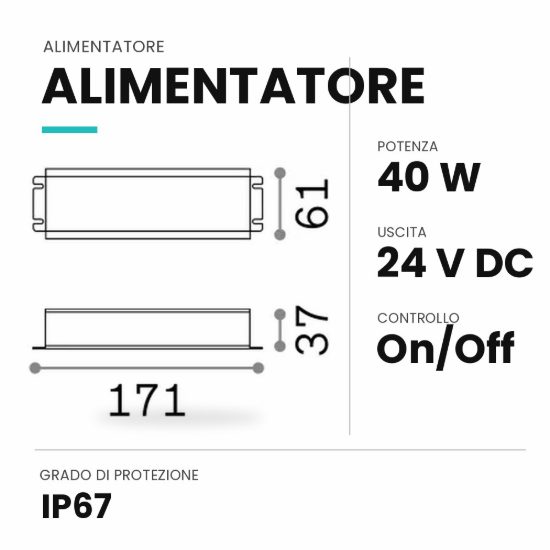 Ideal lux alimentatore da esterno 24v 40w ip67 on-off