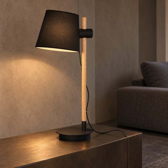 Ideal lux axel lampada da tavolo e27 66cm per soggiorno moderna nera con stelo in legno