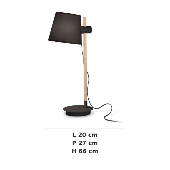 Ideal lux axel lampada da tavolo e27 66cm per soggiorno moderna nera con stelo in legno