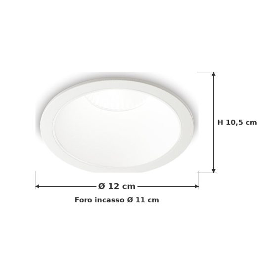 Ideal lux game faretto da incasso per cartongesso led 20w 3000k foro 11cm rotondo bianco