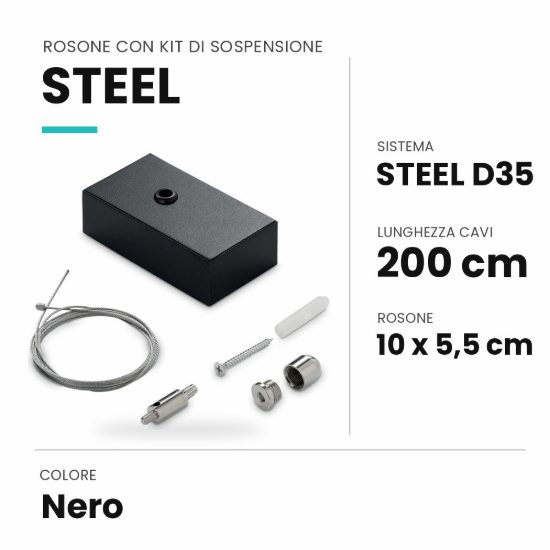 Ideal lux steel rosone con kit di sospensione 200cm per sistema lineare nero