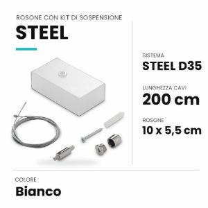 Ideal lux steel rosone con kit di sospensione 200cm per sistema lineare bianco