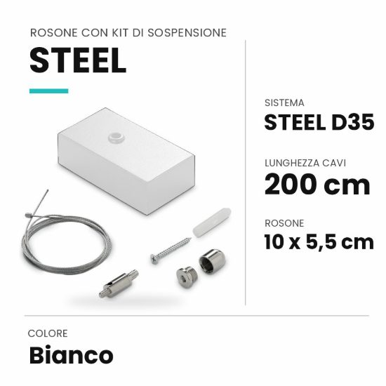 Ideal lux steel rosone con kit di sospensione 200cm per sistema lineare bianco