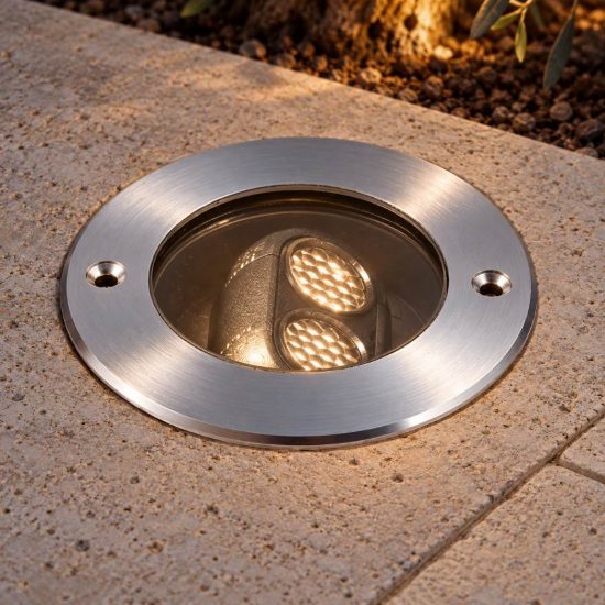 Ideal lux taurus faretto da incasso da esterno pavimento led 14w 3000k 25,5cm rotondo acciaio