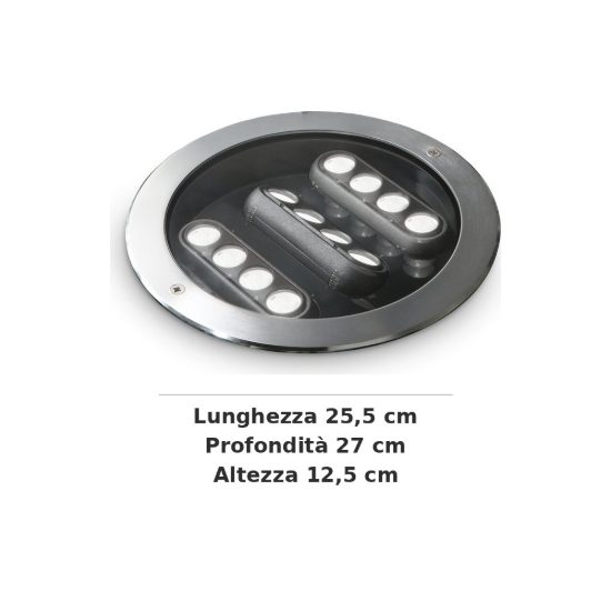 Ideal lux taurus faretto da incasso da esterno pavimento led 20w 3000k 25,5cm rotondo acciaio