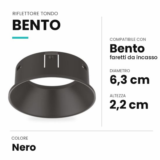 Ideal lux bento riflettore tondo per faretti da incasso nero