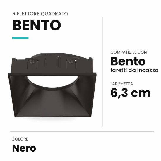 Ideal lux bento riflettore quadrato per faretti da incasso nero
