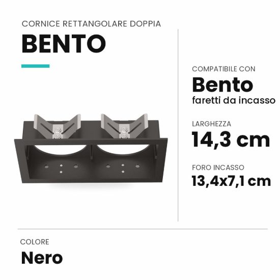 Ideal lux bento cornice rettangolare doppia per faretti da incasso nera