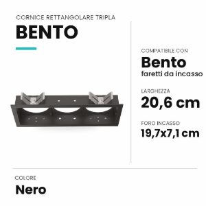 Ideal lux bento cornice rettangolare tripla per faretti da incasso nera