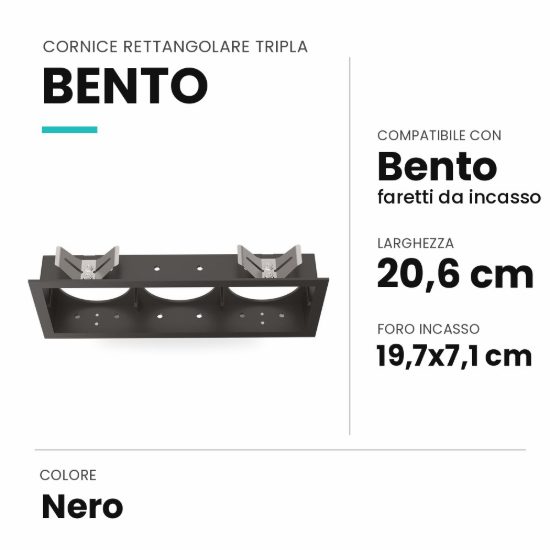 Ideal lux bento cornice rettangolare tripla per faretti da incasso nera