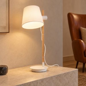 Ideal lux axel lampada da tavolo e27 66cm per soggiorno moderna bianca con stelo in legno